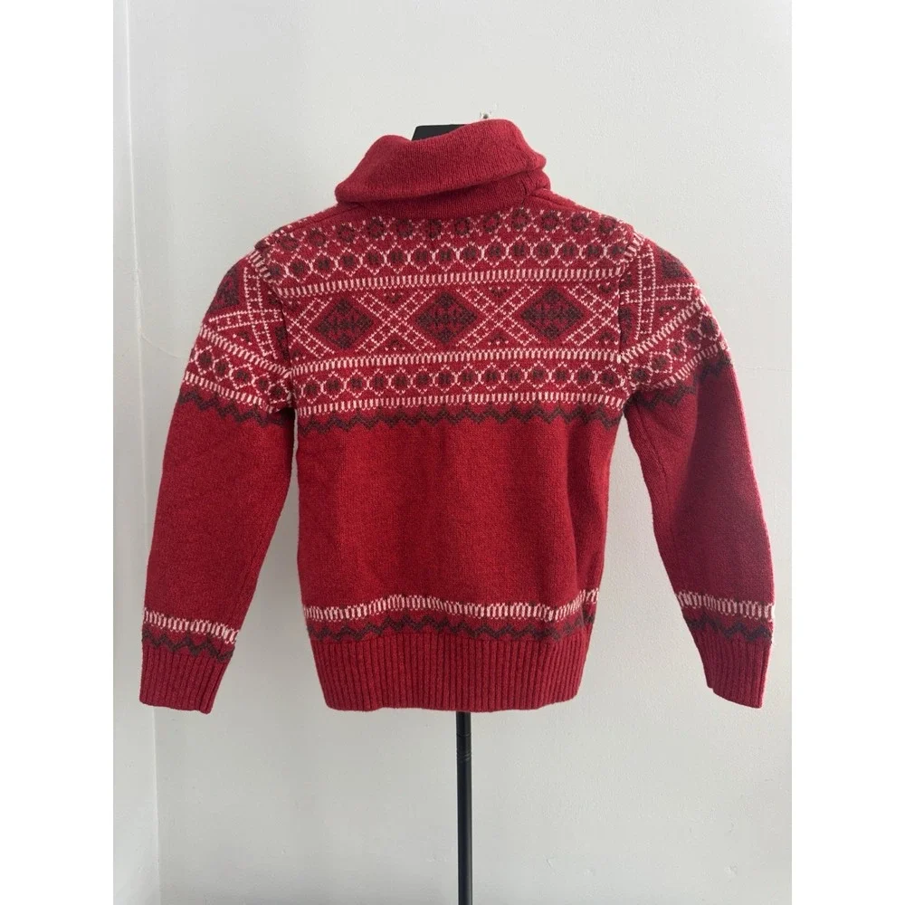 GAP Kids‎ Boys Christmas Holiday Sweater Size 8-10 Red Fair Isle Shawl Collar